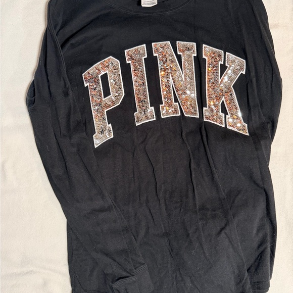 PINK Victoria's Secret Tops - PINK- Bling Black Long Sleeve with silver Sequin Logo